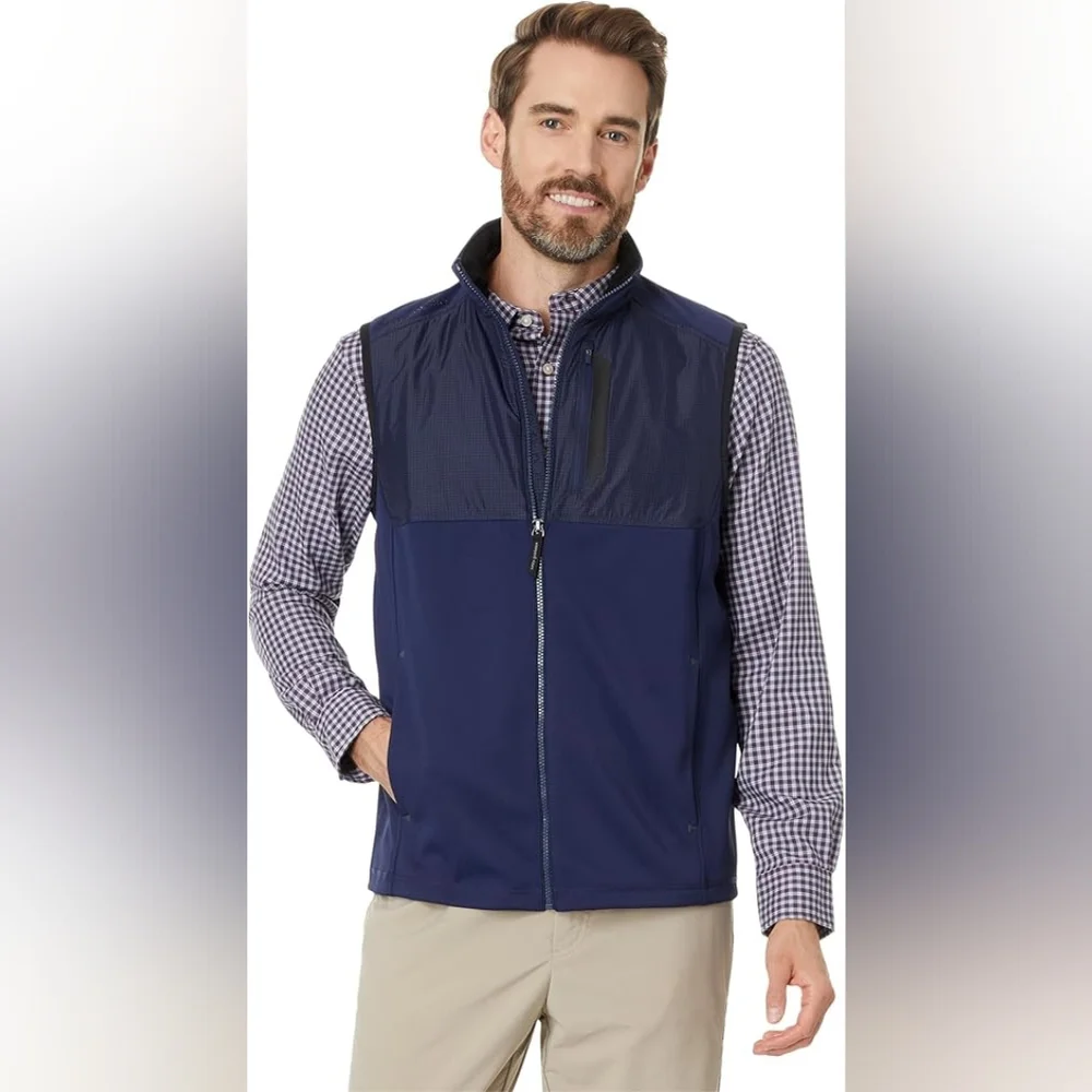 NEW Vineyard Vines Mens Fairhaven Golf Vest Houndstooth Tooth Navy Blue Medium